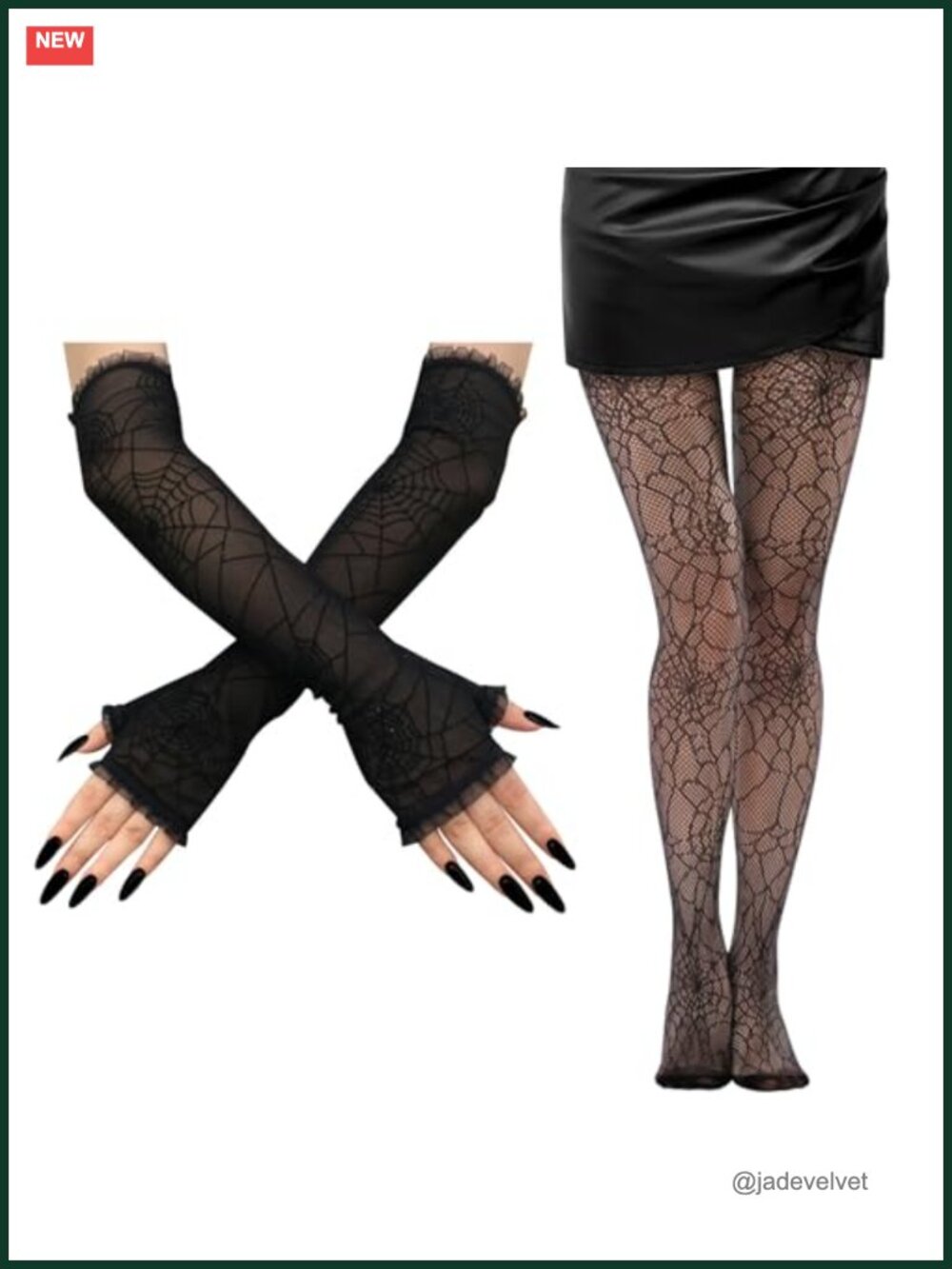 Spider Web Tights & Gloves Set Fishnet Pantyhose Lace Arm Warmers Gothic Cosplay